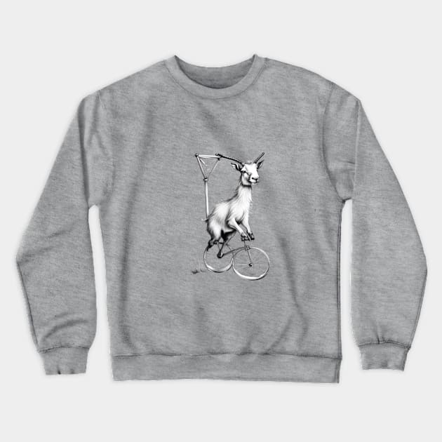 Goat on a unicycle Crewneck Sweatshirt by  art white